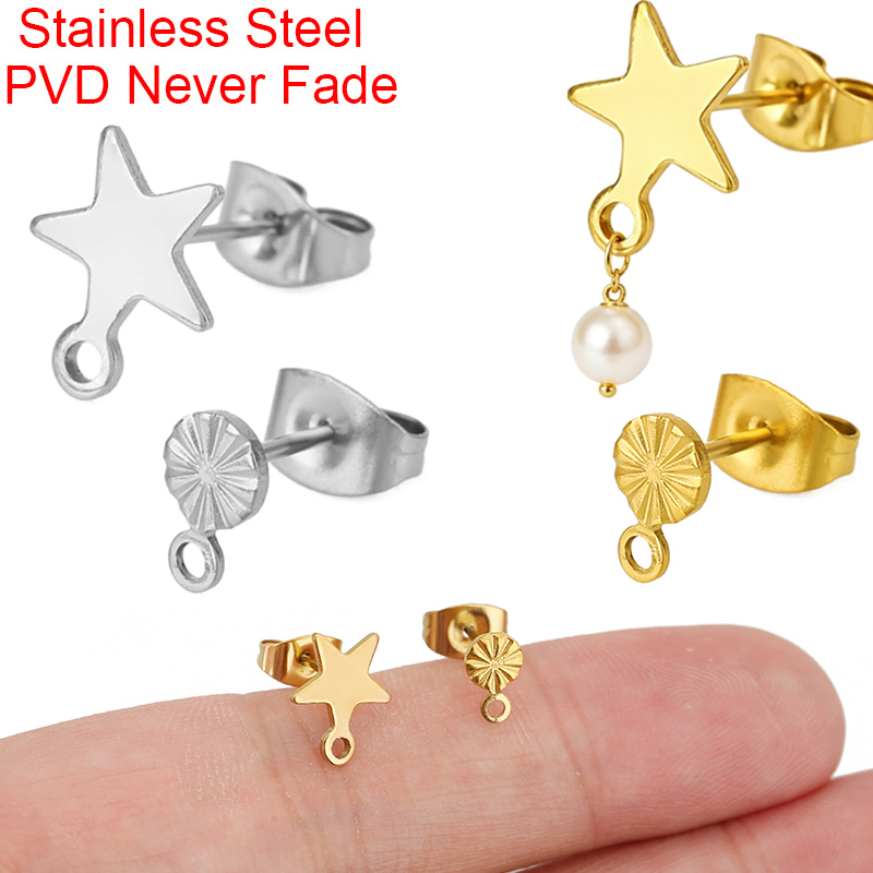20pcs Stainless Steel Earrings Studs Making With Stopper PVD Never Fade Anti Allergy Star Earring Clasps Hooks Jewelry Findings