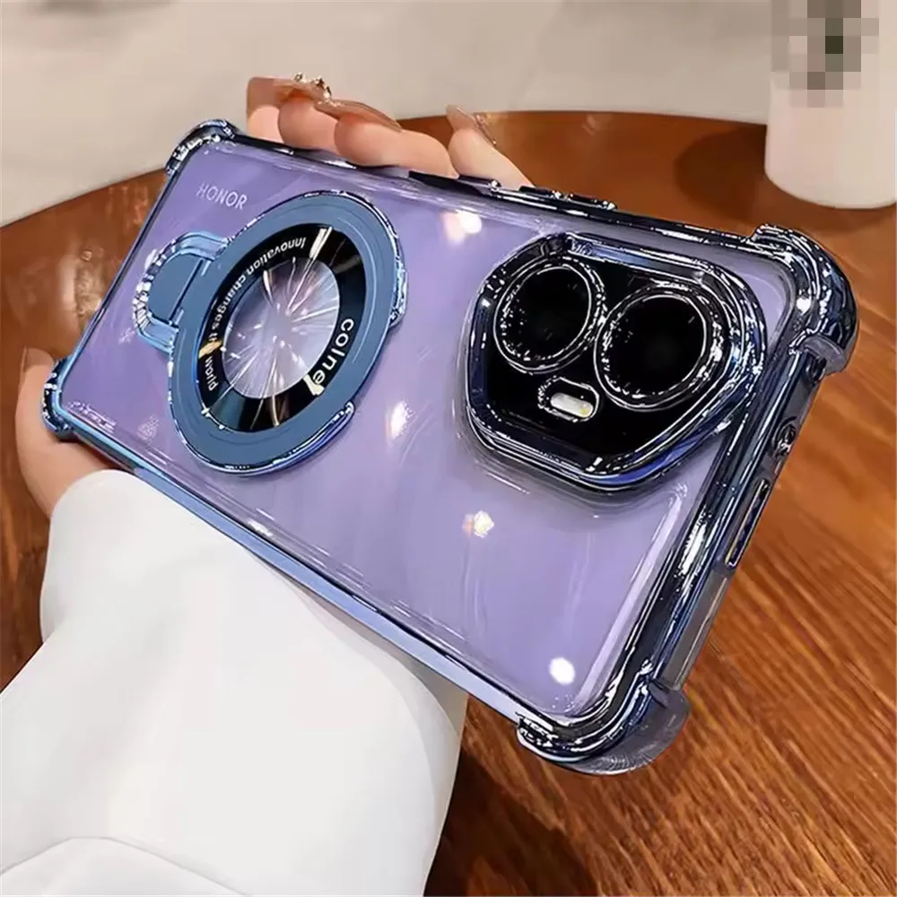 Transparent Luxury Magnetic Bracket Phone Case for Honor 400 Lite 200 Pro 200 300 100 90 80 70 60 50 Silicone Shockproof Cover