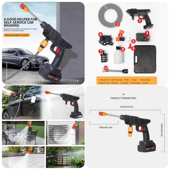 Cordless High Pressure Car Washer Gun 48V | Wireless Portable Pressure Washer | Foam Spray Water Jet | Rechargeable Car Wash Machine | Single/Double Battery