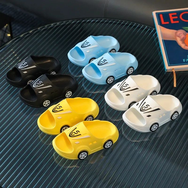 Kids' Slippers 2024 Summer Indoor Cartoon Car Girls Shoes Soft Anti-slip Boy Home Non-slip Shoes Baby Fashion Outdoor Slippers
