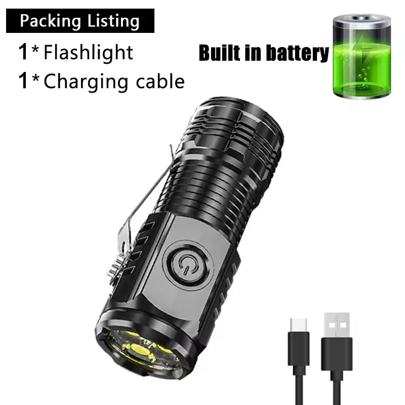 Mini Portable Outdoor Flashlight – Ultra Bright LED Torch Light with Three Eyed Design | Rechargeable Waterproof Camping & Hiking Torch for Emergency, Travel & Home Use