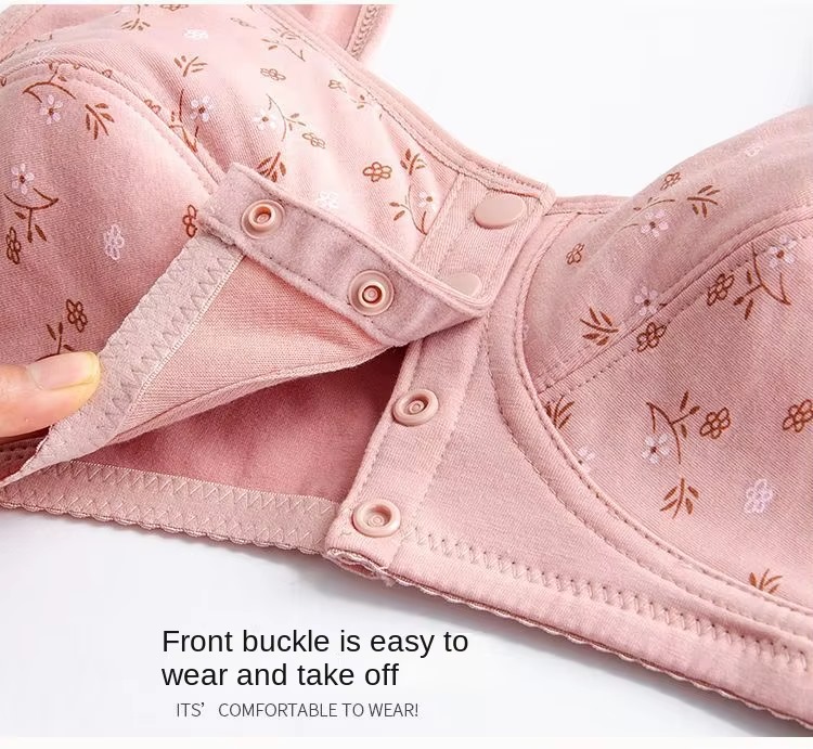 3 Button Front Opening Cotton Maternity Nursing Bra Breast Feeding Non Padded Cotton Material Wireless Front Closure Bra - Random Color