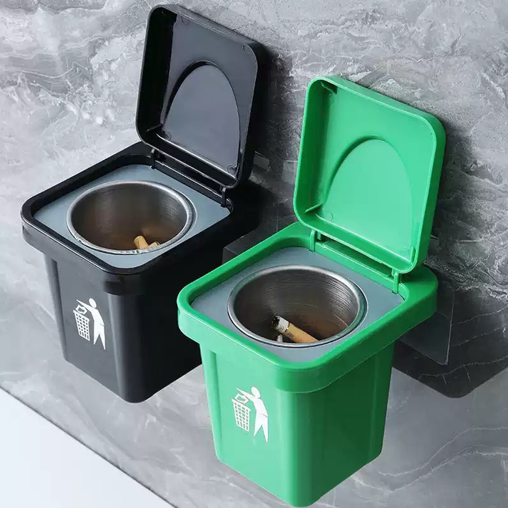 1Pc Wall Mounted Garbage Can Ashtray Creative Home Living Room Bathroom Lid Ashtray With Lid