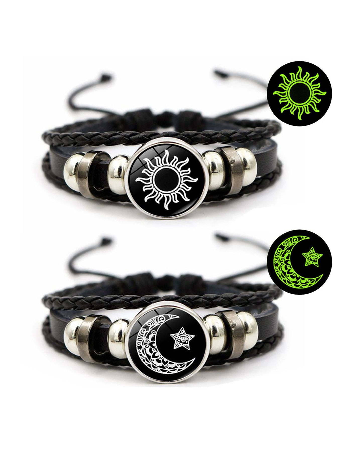 Sun & Moon Lover Leather Bracelet, Vintage Punk Multi-layer Beaded Wristband, Couple Bracelet Jewelry for Lover 