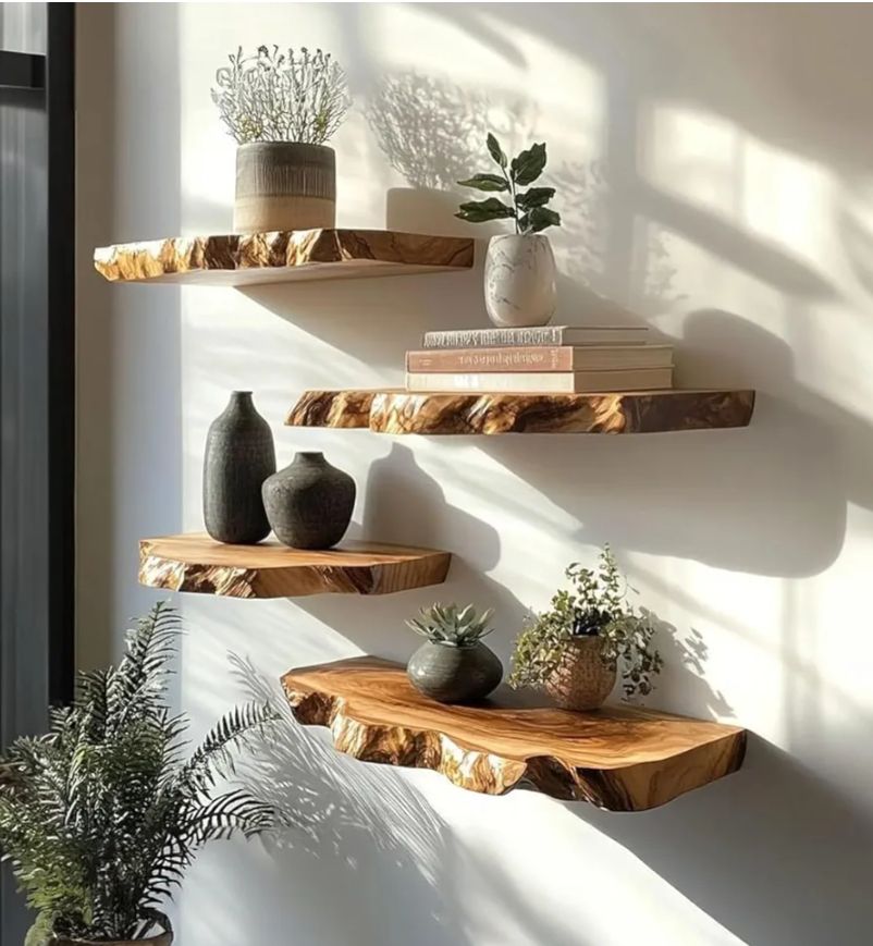 Premium Live Edge Floating Shelf | Custom Size Wooden Wall Mounted Shelf | Rustic Industrial Floating Wall Shelf | Modern Display & Storage Shelf for Living Room, Bedroom, Kitchen & Office