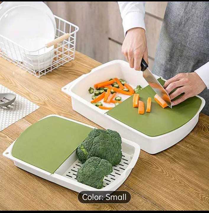 3-in-1 Kitchen Chopping Board with Draining Basket | Plastic Cutting Board with Flip Lid | Vegetable Washing & Cutting Board