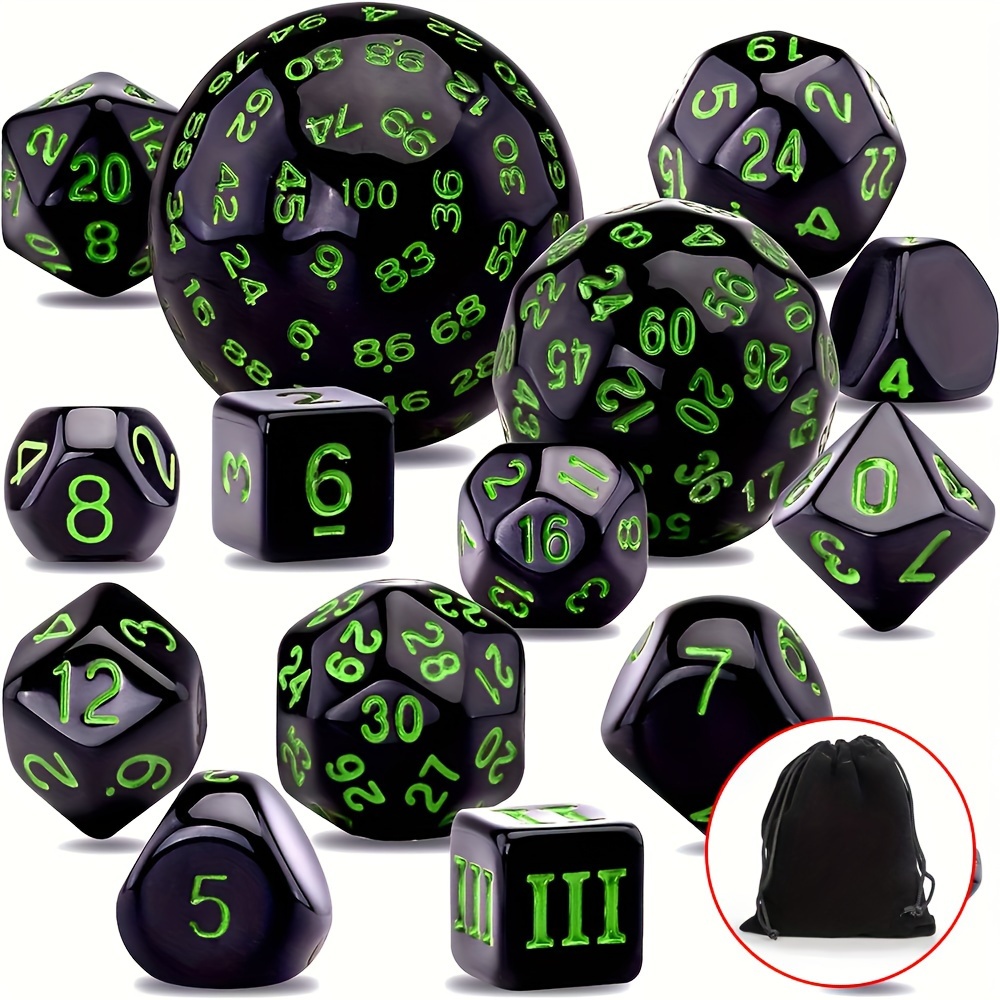 DND Polyhedron D3-D100 Dice Set (15 Pieces) for Roleplaying Tabletop Game with Drawstring Pouch