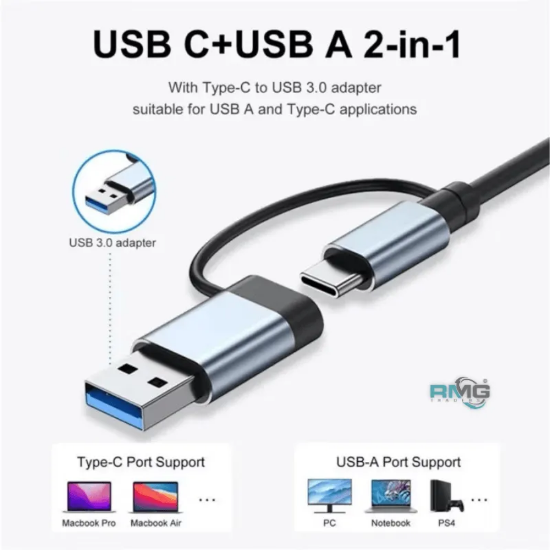 FunBug USB 3.0 Hub 4, 7 & 8 Port Extension for Mobile Gaming PC Laptop ~ Super-fast Type-C Multi Splitter Adapter with SD/TF/AUX for Windows / Android / PS4 / Phone / Tablet / Computer / Keyboard & Mouse