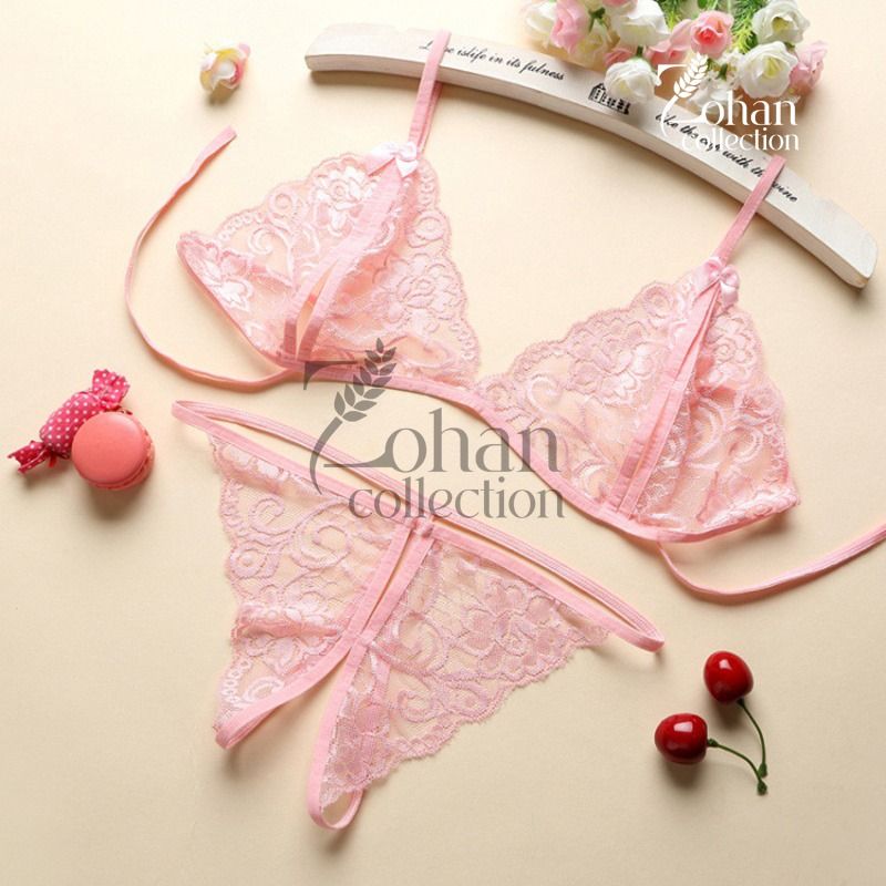 (Cup Size Small) -   Elegant Lace Bra & Panty Set | Halter Neck, V-Cut Lingerie
