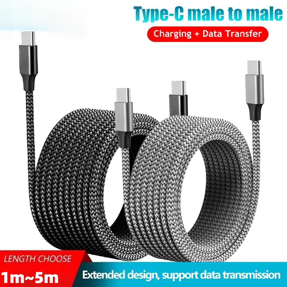 1M 2M 3M 5M 60W Dual Type C To Type C Fast Charge Cable Universal Extended Nylon Braided For    PD Data Cord
