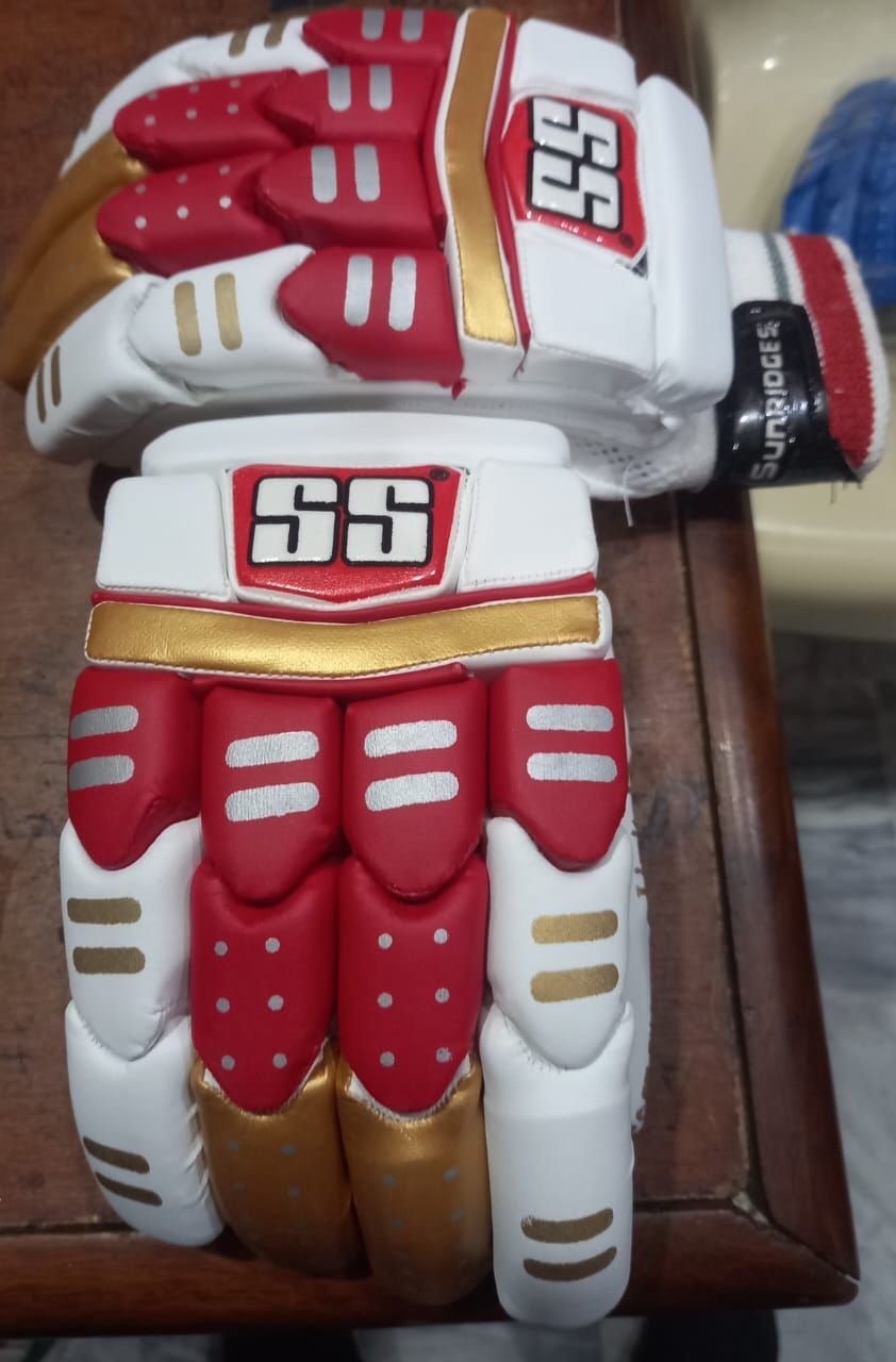 New SS Red And Golden And White Edition Cricket Batting Gloves For