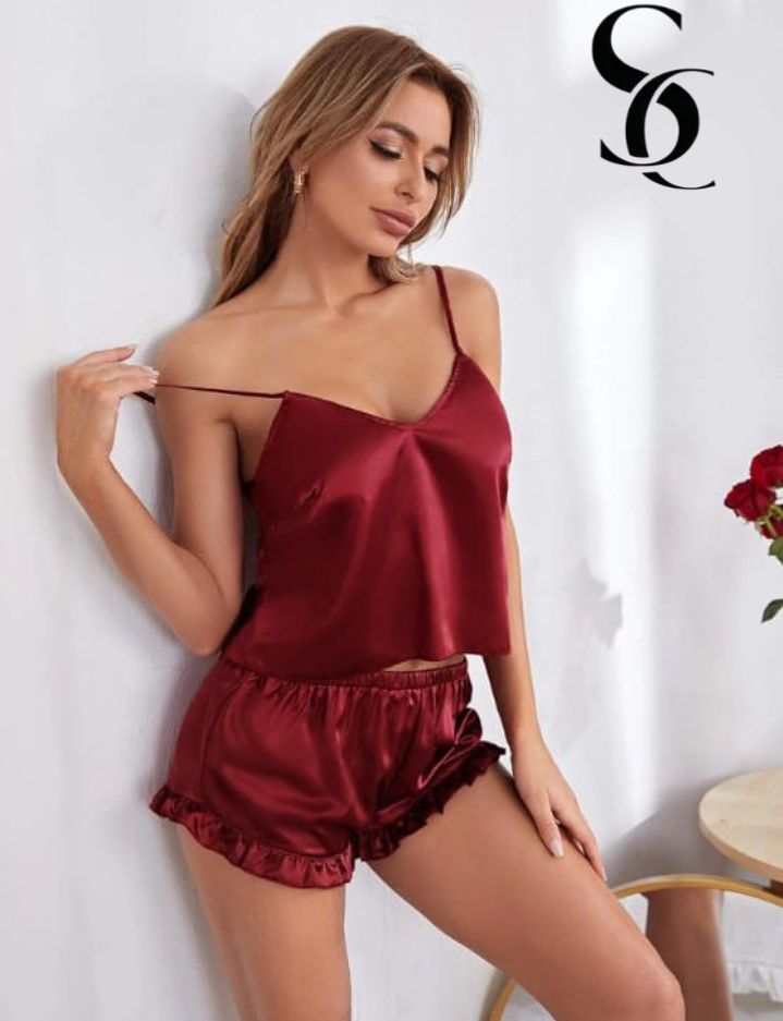 Night Wear for Women Nighty Soft Silk Satin stuff Night suit for girls and women, 2PC Bridal wear Sleeping Dress Girls Sleepwear Loungewear Sleeping Suit lingerie shirt and Pajama ,Night Dress for girls and women