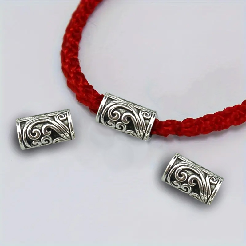 30pcs Antique Silver Tube Spacer Beads – Tibetan Column Beads for DIY Jewelry Making (5x8mm)