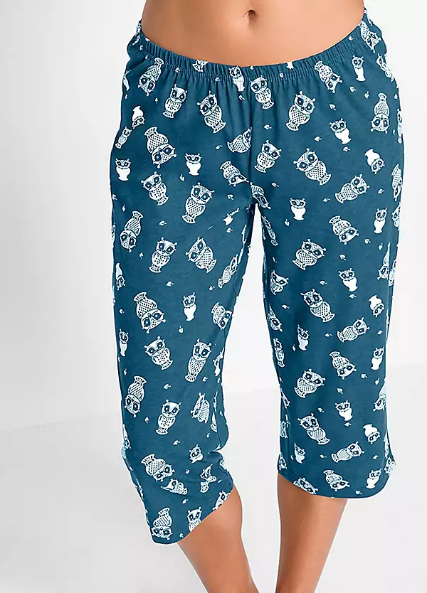Owl Print Capri Pants for Ladies Ladies' Printed Trousers Casual Drawstring Elastic Waist Wide Leggings Autumn Winter Fashion Ladies' Clothing