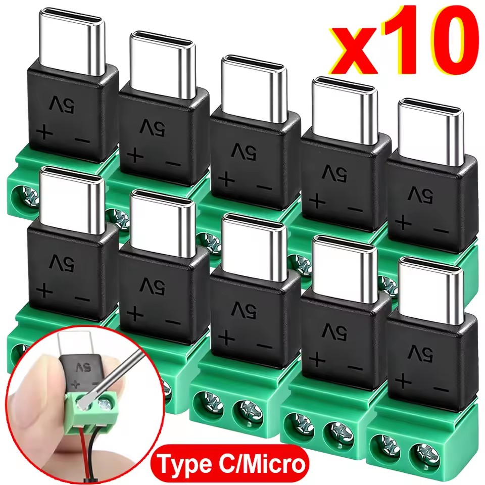 USB Type C Male To 2Pin Screw Terminal Charging Adapter 5V Type C 2Pin Solderless OTG Connector for Charging Mobile Devices