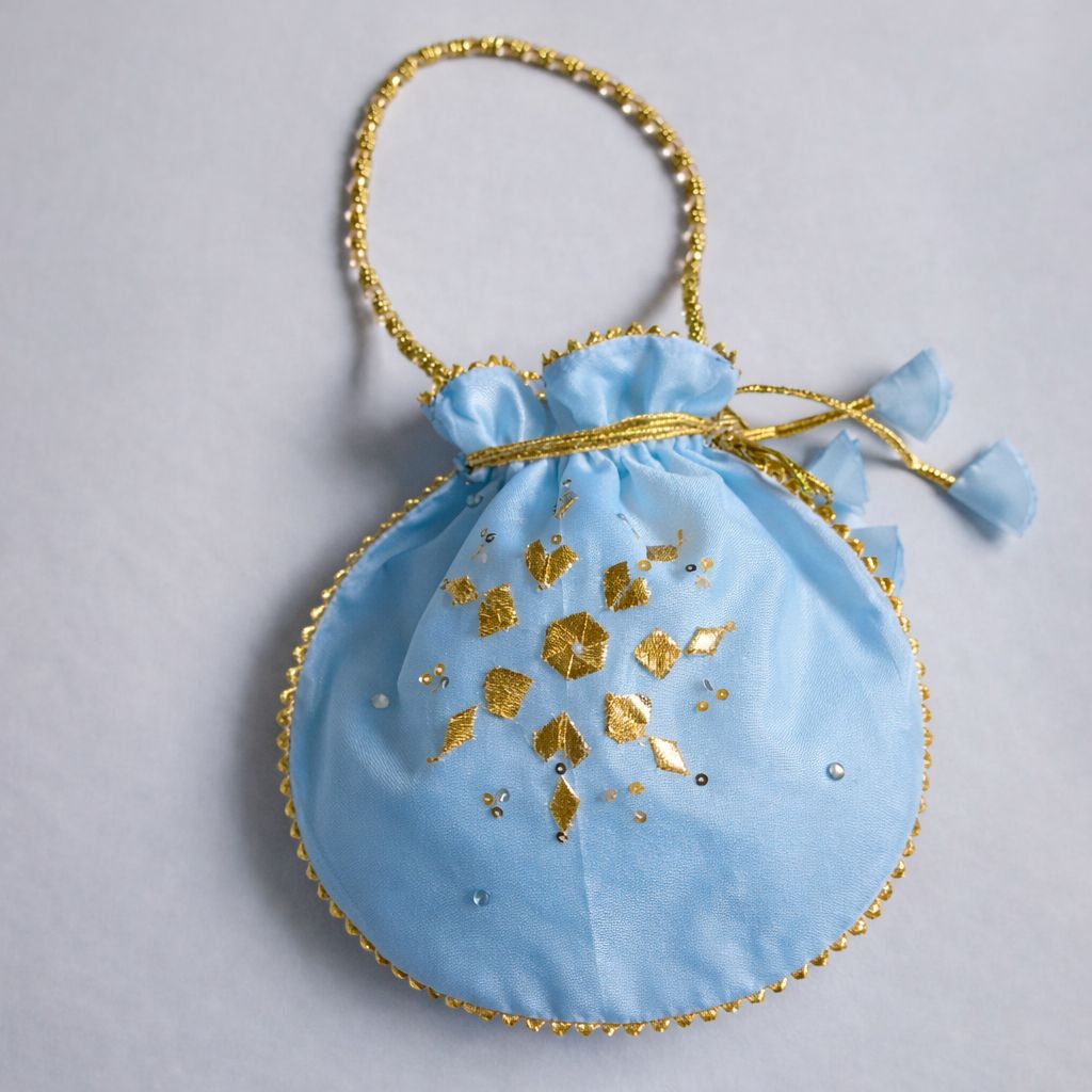 Fancy embroidered clutch/potli bag for wedding parties designer traditional potli gol bag with Handmade Gota work