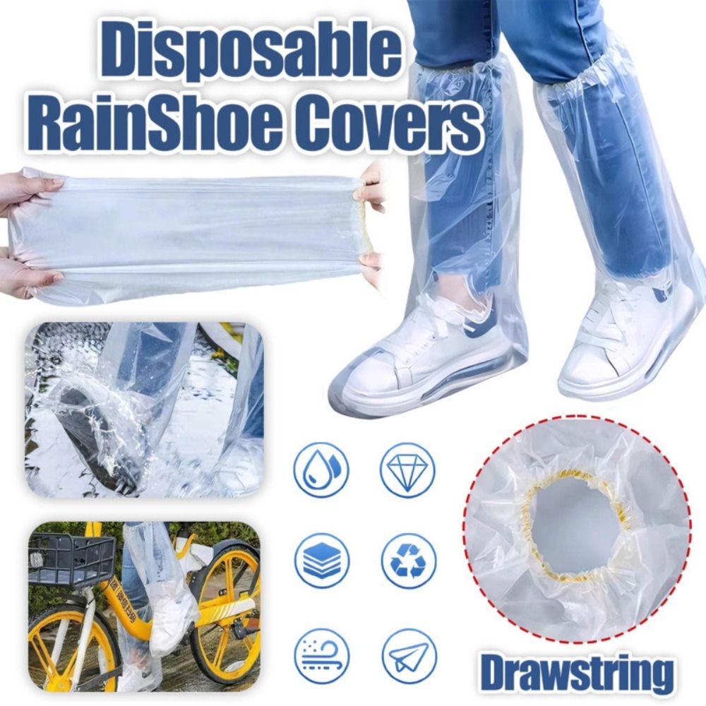 10Pcs Waterproof Rain Shoes Cover Transparent Thickened Disposable Shoe Cover with  Band Non-slip Foot Cover Outdoor