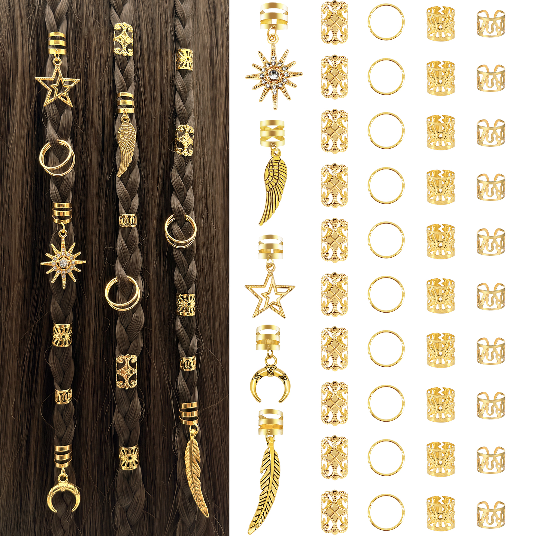 Alloy Braid 45Pcs Hair Rings Dreadlock Jewelry Accessories for Braids Loc Hair