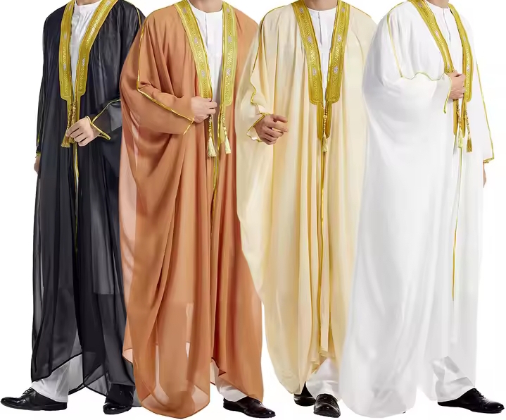 Muslim Open Abayas for Men White Black Robe
Chiffon Soft Fabric Luxury Long Sleeve Moroccan
Arab Clothing Elegant Thobe