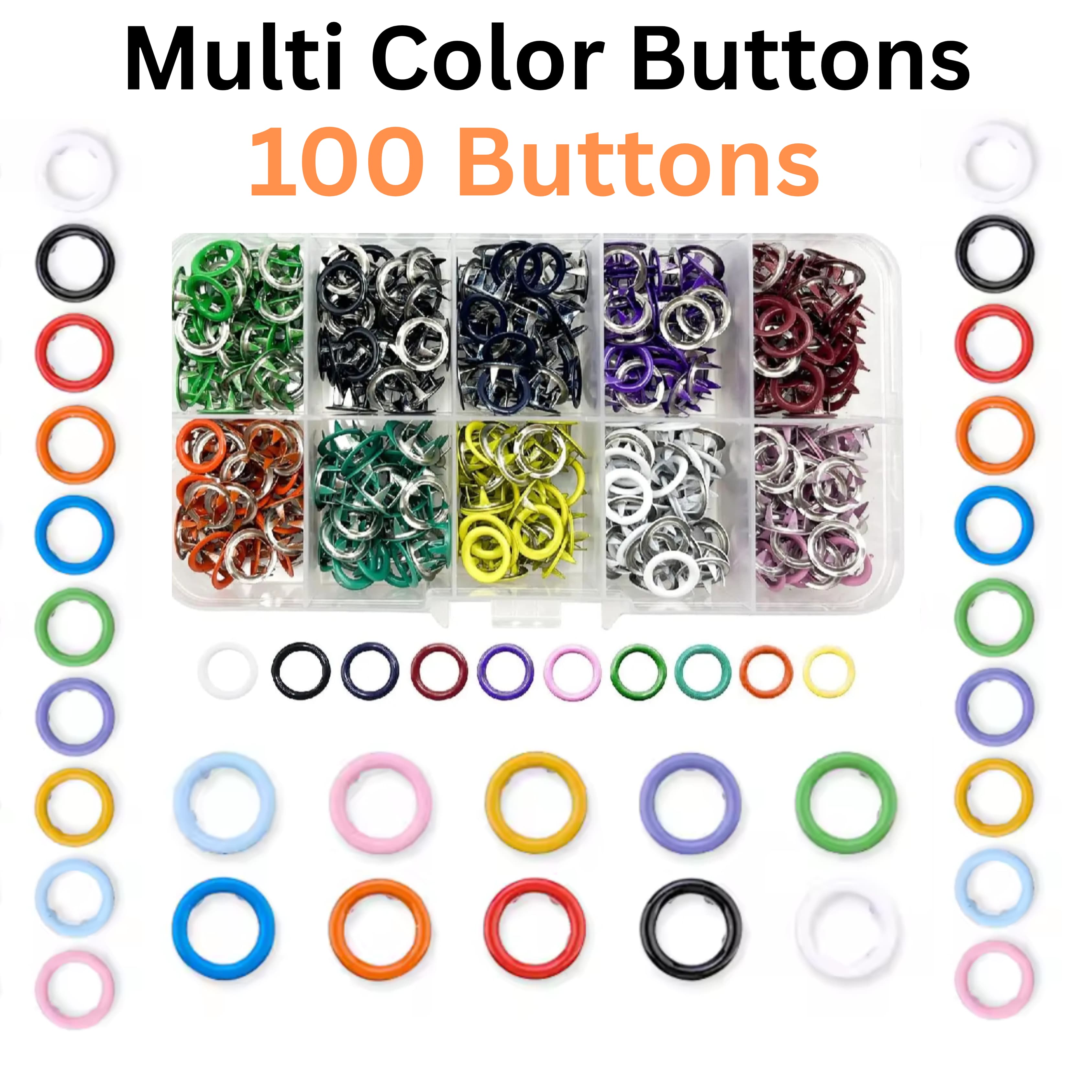 Multi-Color Snap Fasteners for Sewing | 9.5mm Pen Prong Button Kit for Clothes, Bags & Crafts Nickel-Free Snap Buttons for Jeans & Baby Clothes Snap Button Set for Clothes 9.5mm