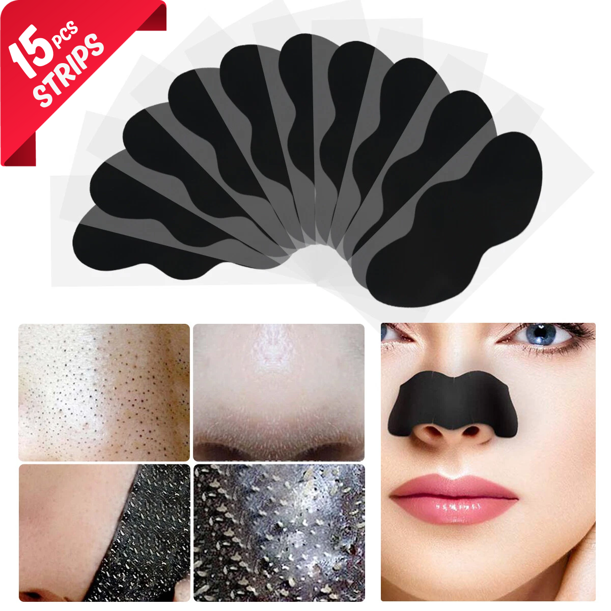15pcs Nose Blackhead Remover Strips Mask, Charcoal Deep Pore Cleansing Nose Strips for Blackhead Removal & Whitehead Removal, Acne Treatment, Oil Control, Pore Shrinking Skin Care Mask for Men & Women, Facial Nose Cleaning Strips
