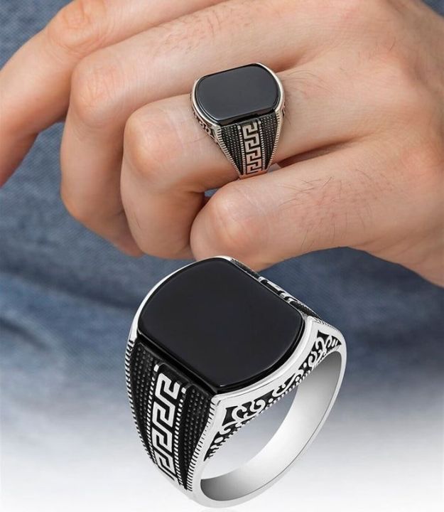 Turkish style Italian Ring Black stone model for boys and men
