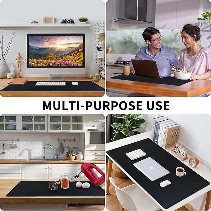 Premium PU Leather Desk Pad (24"x12") PU Leather Mouse Pad Waterproof and Stain Resistant Table Mat Non-Slip PU Leather Mat for Office and Home Durable Laptop Desk Pad Stylish PU Leather Blotter for Writing Gaming and Office Use Large Size Desk Mat