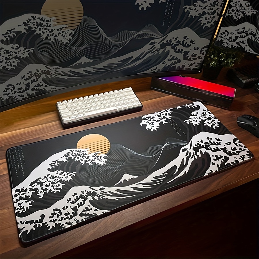 VIKAMA Black Wave Table Mat Black Game Mouse Pad Mat Anti-Slip Mat Desktop Carpet Game Handle Desktop Gadget Mouse Pad