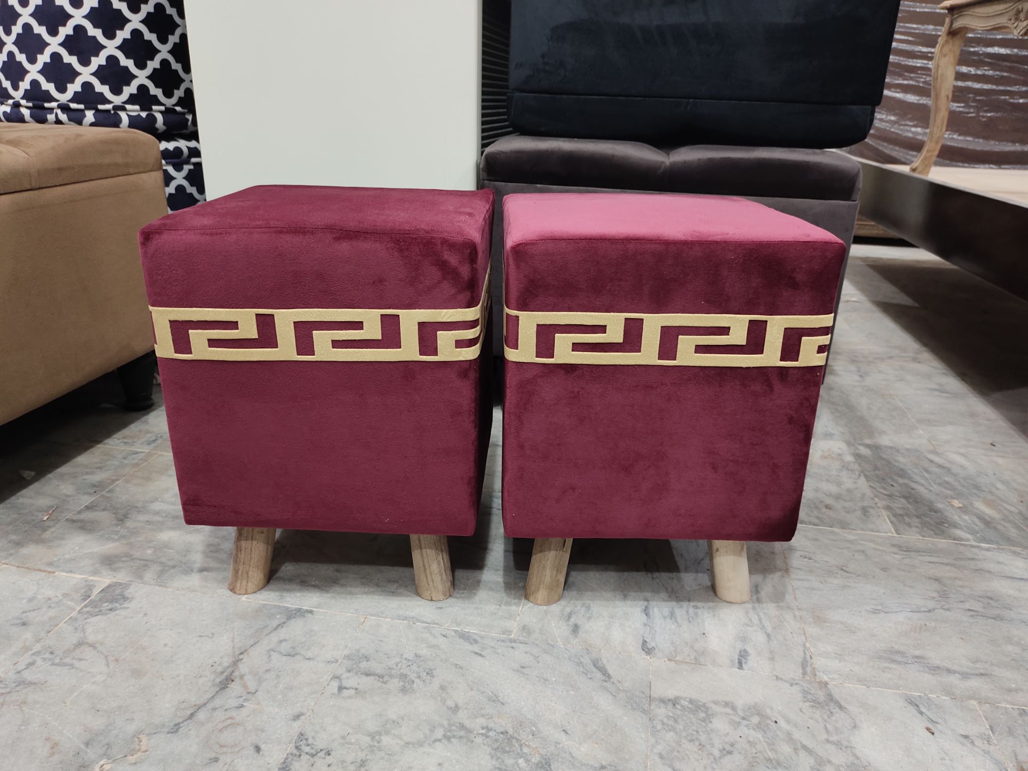 ottoman stools pair velvet stuff sofa chair stool living room bedroom stools (pack of 2)