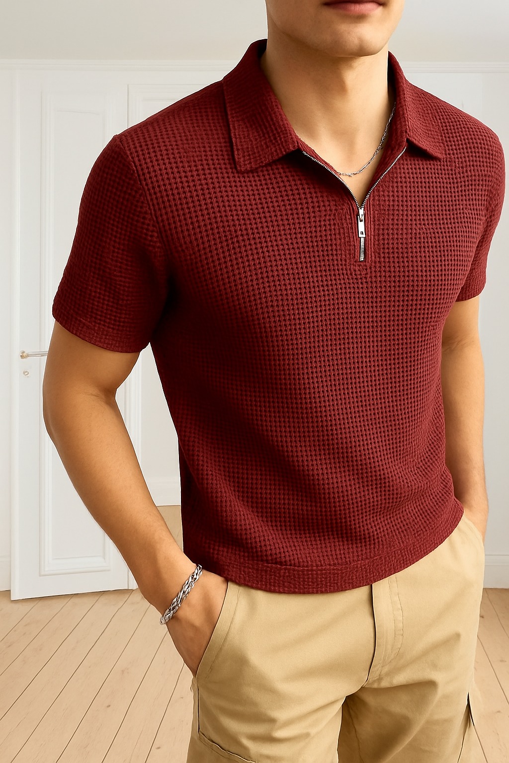 Marron Trendy Waffle Knit Polo Shirts For Men / Polo Tshirts For Men / Men Polo Tshirts / Men Tshirts