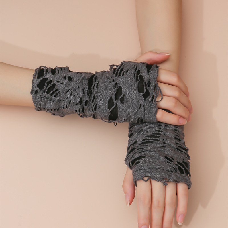 Unisex  Gothic Black Fingerless Long Glove For Women Men Halloween Gloves Mittens Clubwear Dance Cosplay Costume