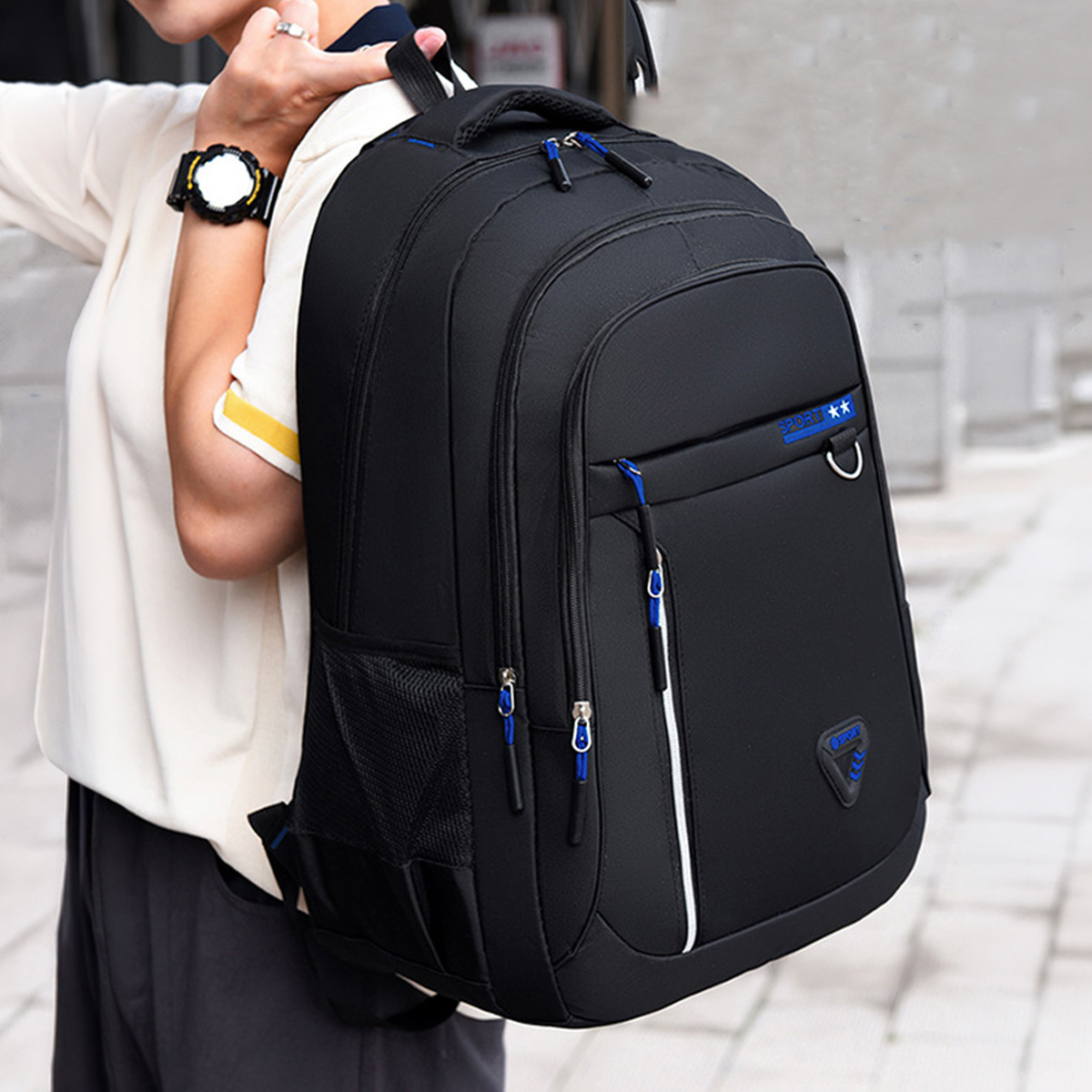 Waterproof Laptop Bag for Men Oxford Fabric Travel Backpack - Large Capacity Multi-Zipper Style with Modern Design