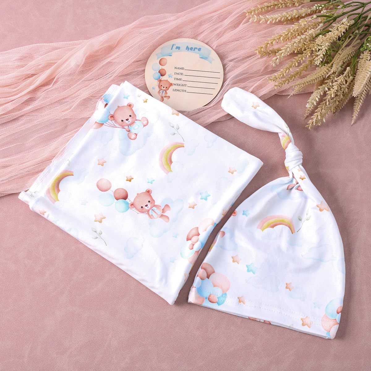 Ylsteed Baby Swaddle Blanket and Headband Set Newborn Receiving Soft Wrap for Girls and Boys Swaddling Blankets for Newborn-HD