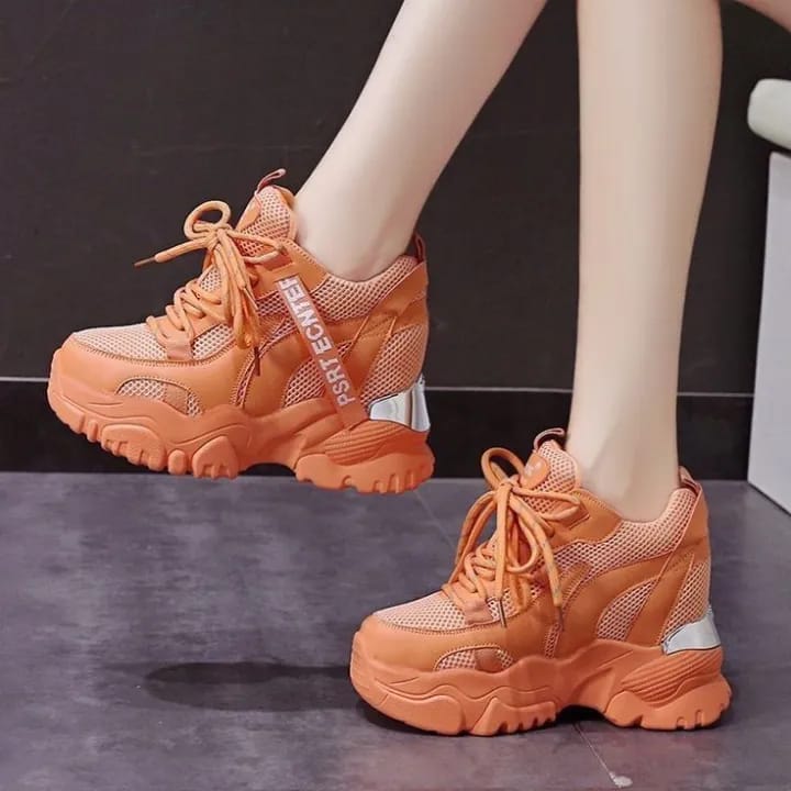 Ladies Thick Sole Sneakers – Trendy High Platform Casual Shoes
