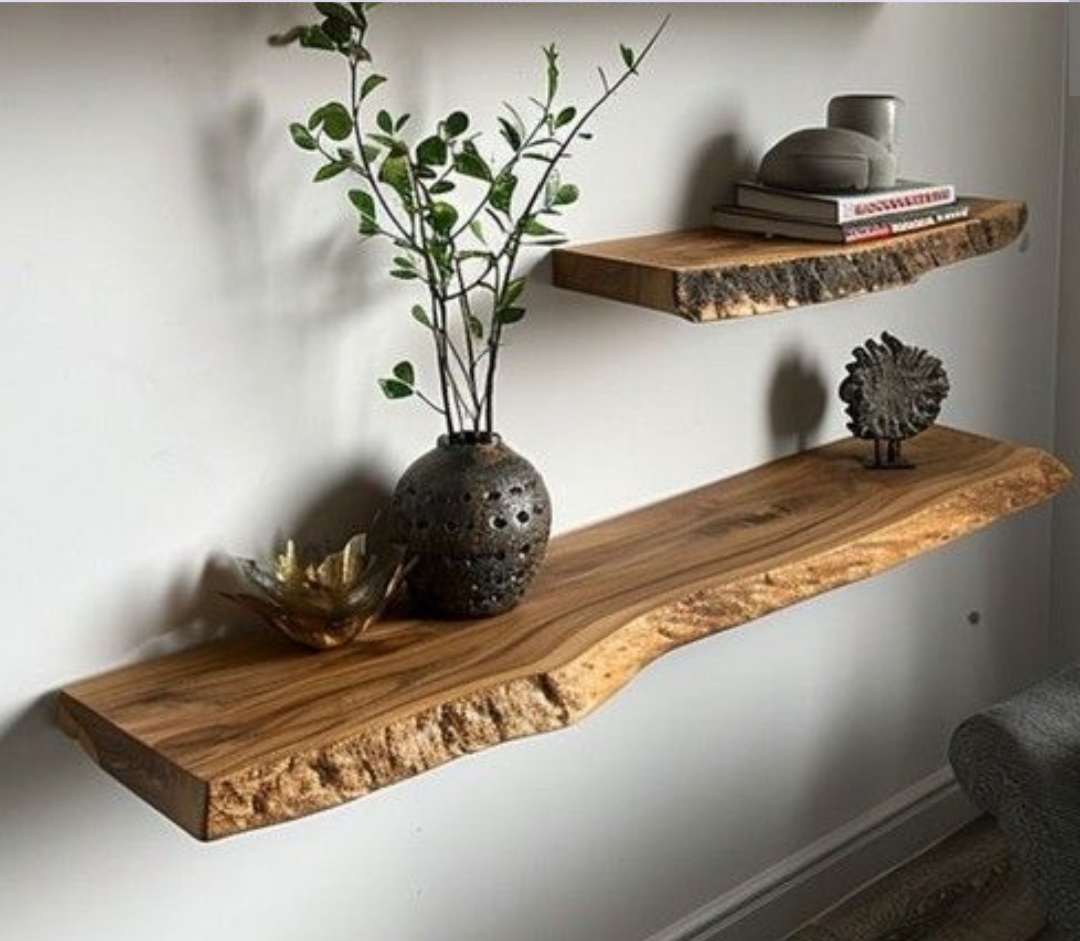 Premium Live Edge Floating Shelf | Custom Size Wooden Wall Mounted Shelf | Rustic Industrial Floating Wall Shelf | Modern Display & Storage Shelf for Living Room, Bedroom, Kitchen & Office