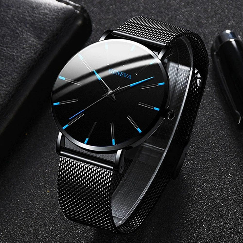 Geneva Men's Blue Dial Quartz Watch Mesh Belt - Image 1