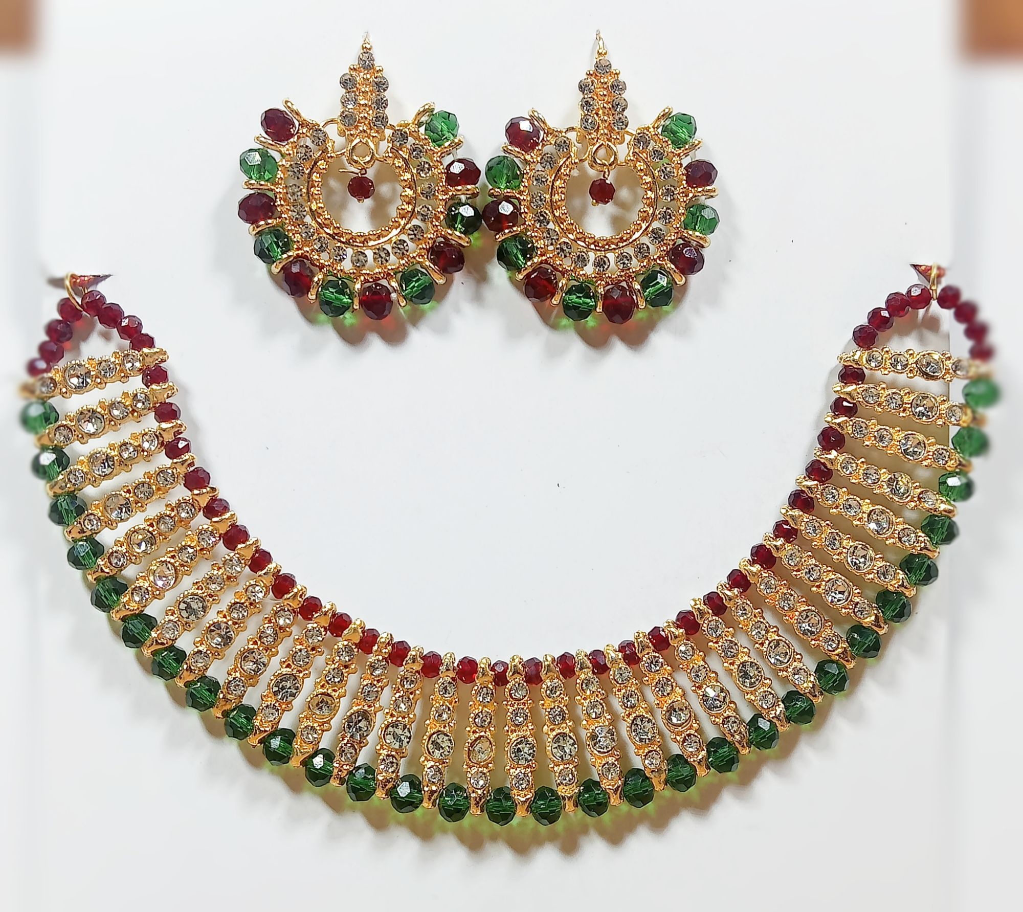 Black colour artificial jewellery set of round crystal earrings and chowker neckless high quality jewellery set in low price for women girls and bridals for weddings and Eid party low weight and heavy look