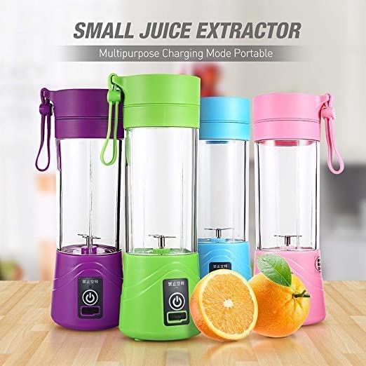 Portable 6-Blade Juicer Blender With Built-in Jar, Mixer Bottle, USB Rechargeable Personal Size Grinder for Juices, Protein & Milk Shakes - 380ml (Multi Colour) (No Color Choice)