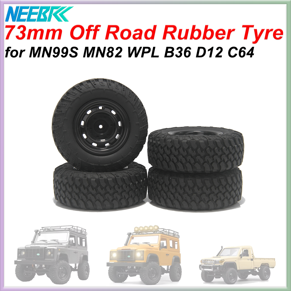 4PCS 73mm  Tyre RC Tire 5mm Hex Hub Wheel Rim for RC Off Road Vehicle Car MN99S MN98 MN82 WPL C24-1 B36 D12 C64 D74-1 Part