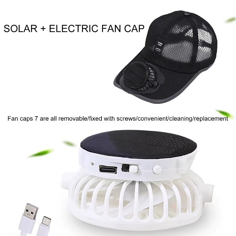 Solar Powered Cap with Fan Summer Breathable Mesh Sun Protection Outdoor Baseball Hat for Men USB Rechargeable Cooling Headwear