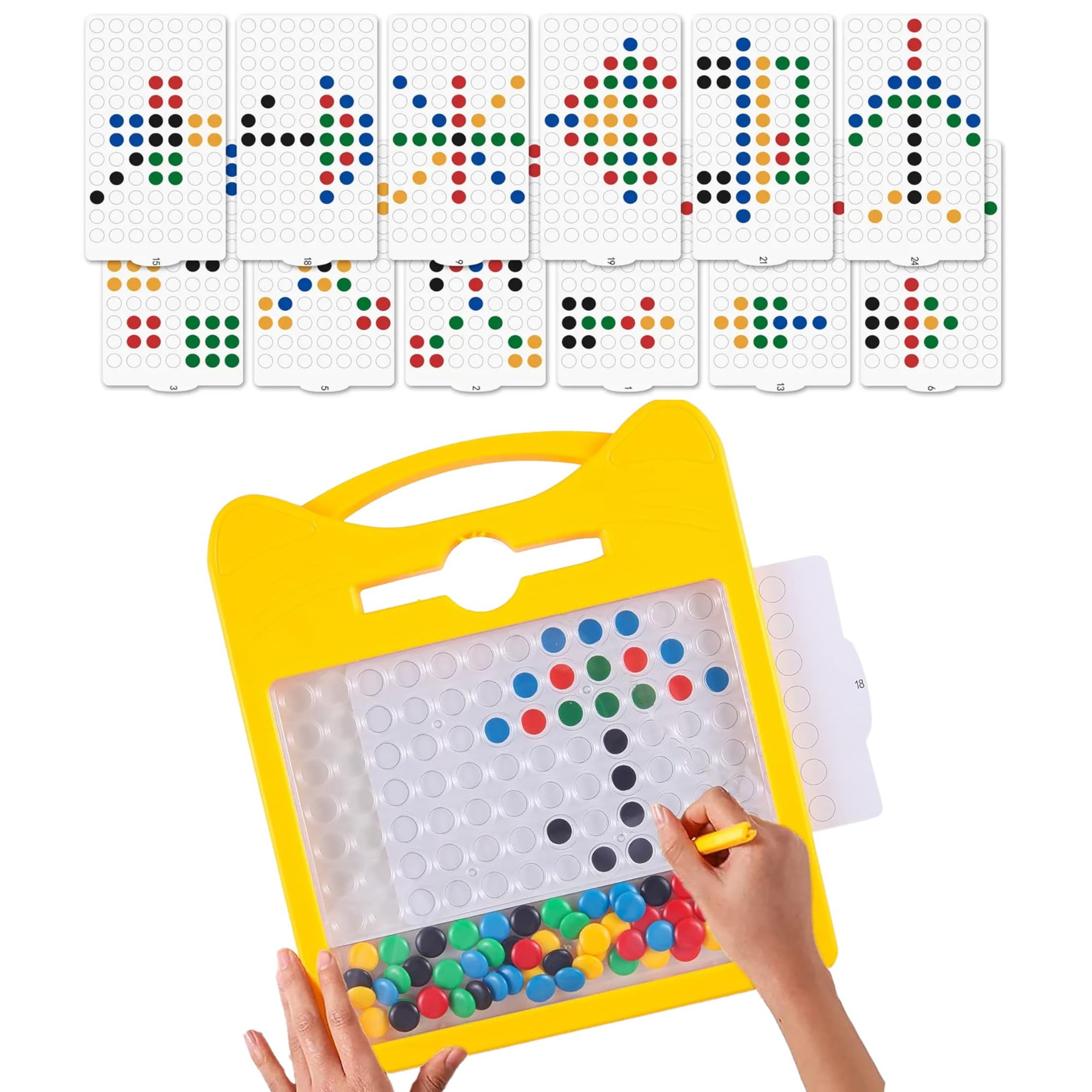 BACHO KI MASTI Educational Dot Magpad Drawing Board Toy for Kids - Montessori Learning with Magnetic Beads, 12 Double Sided Cards and Stylus - Color As Per Stock