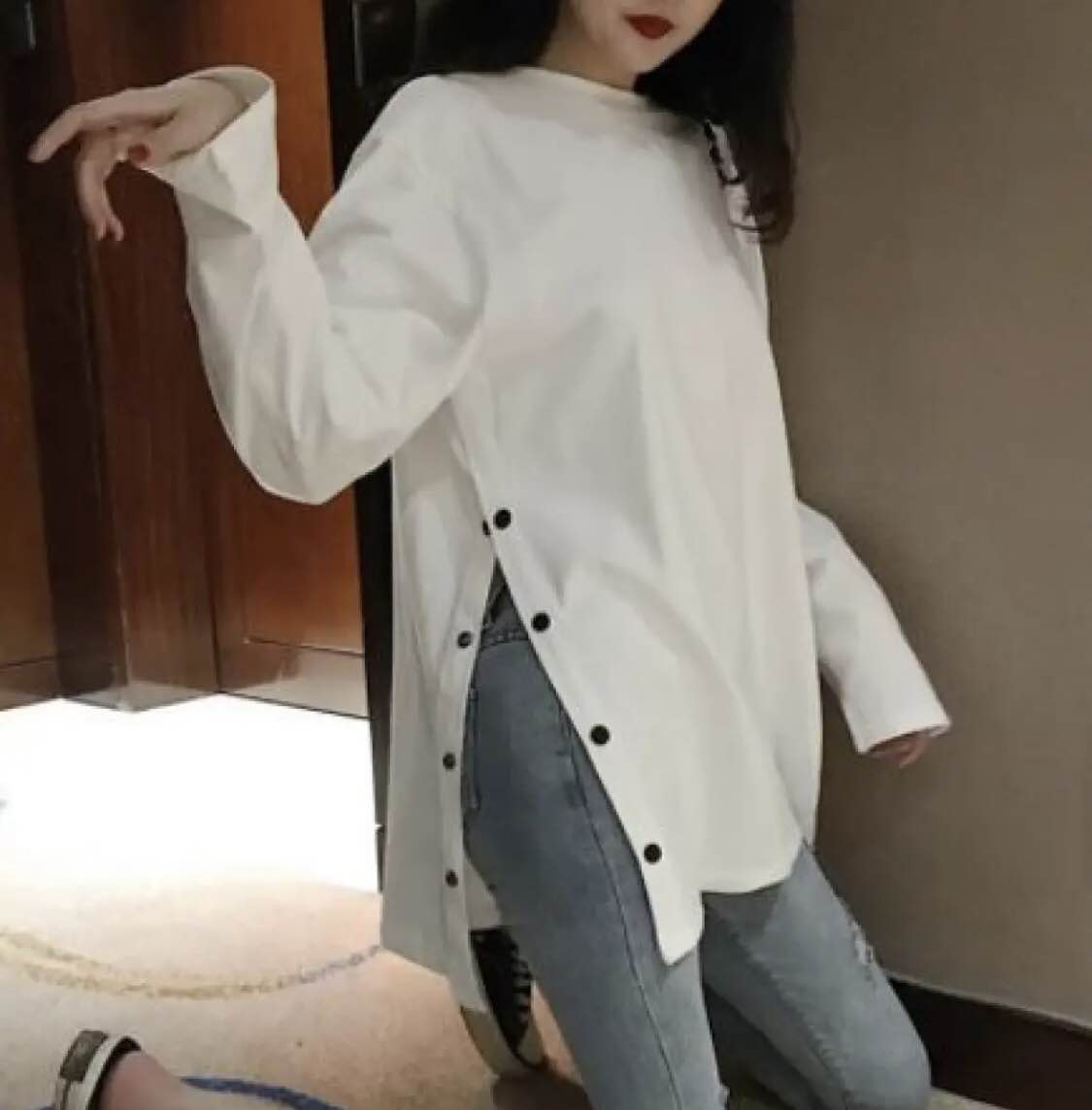 Cotton Shirt Women's Button up Spring and Autumn New Fashionable SmalI Shirt Loose Long Sleeve Bottoming Top