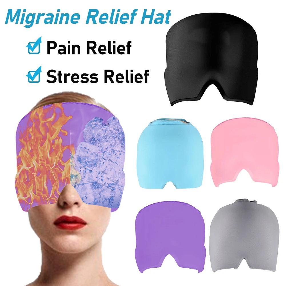 Migraine Relief Hat – Hot & Cold Therapy Ice Cap for Headache Relief – Reusable Gel Ice Bead Face Mask & Head Wrap for Tension, Stress, Sinus, & Pain Relief – Soothing Cooling & Heating Sleep Mask for Men & Women