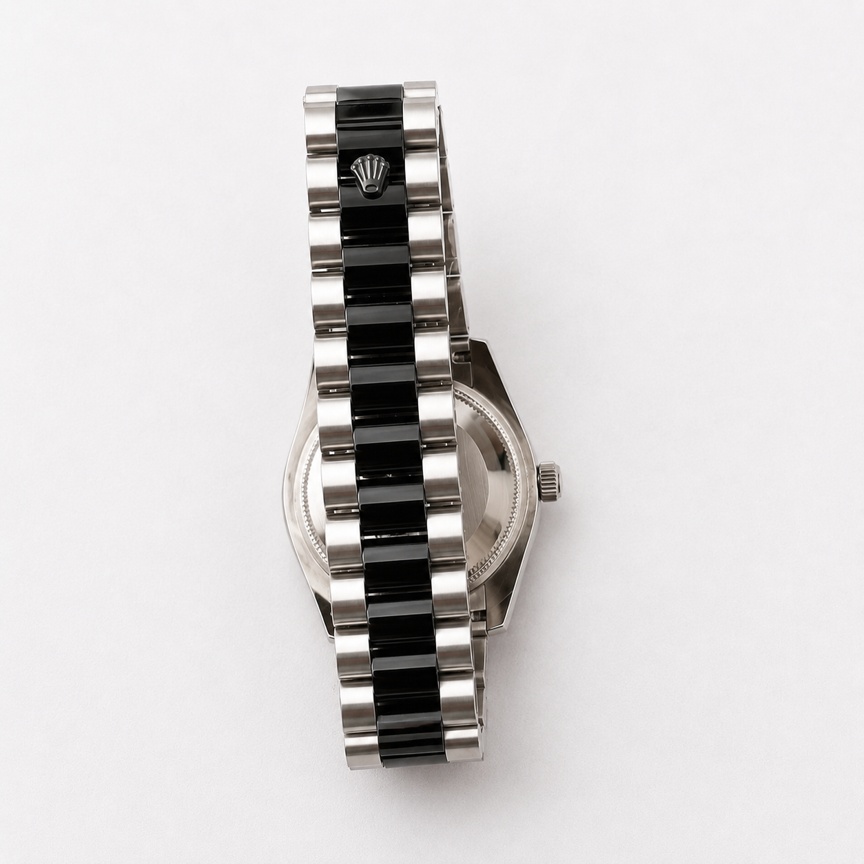 Rolex Style Black Dial Stainless Steel Men's Watch | Premium Silver & Black Metal Strap | Luxury Analog Quartz Wrist Watch | Elegant Business & Casual Watch for Men