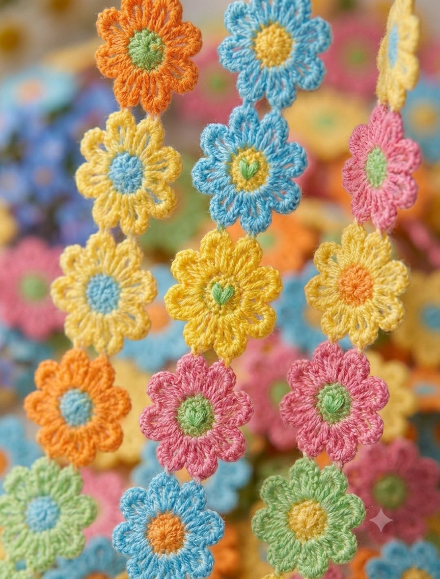 Premium Quality Multi-Color Flower Lace Trim - 40 Inch Length for Suits, Dupattas, and Embroidery Projects