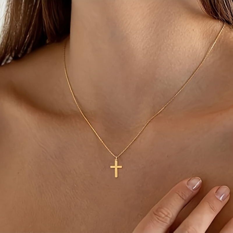 Personalized Minimalist Style Gold Color Cross Pendant Necklace Ladies Fashion Trend Party Jewelry Accessories 