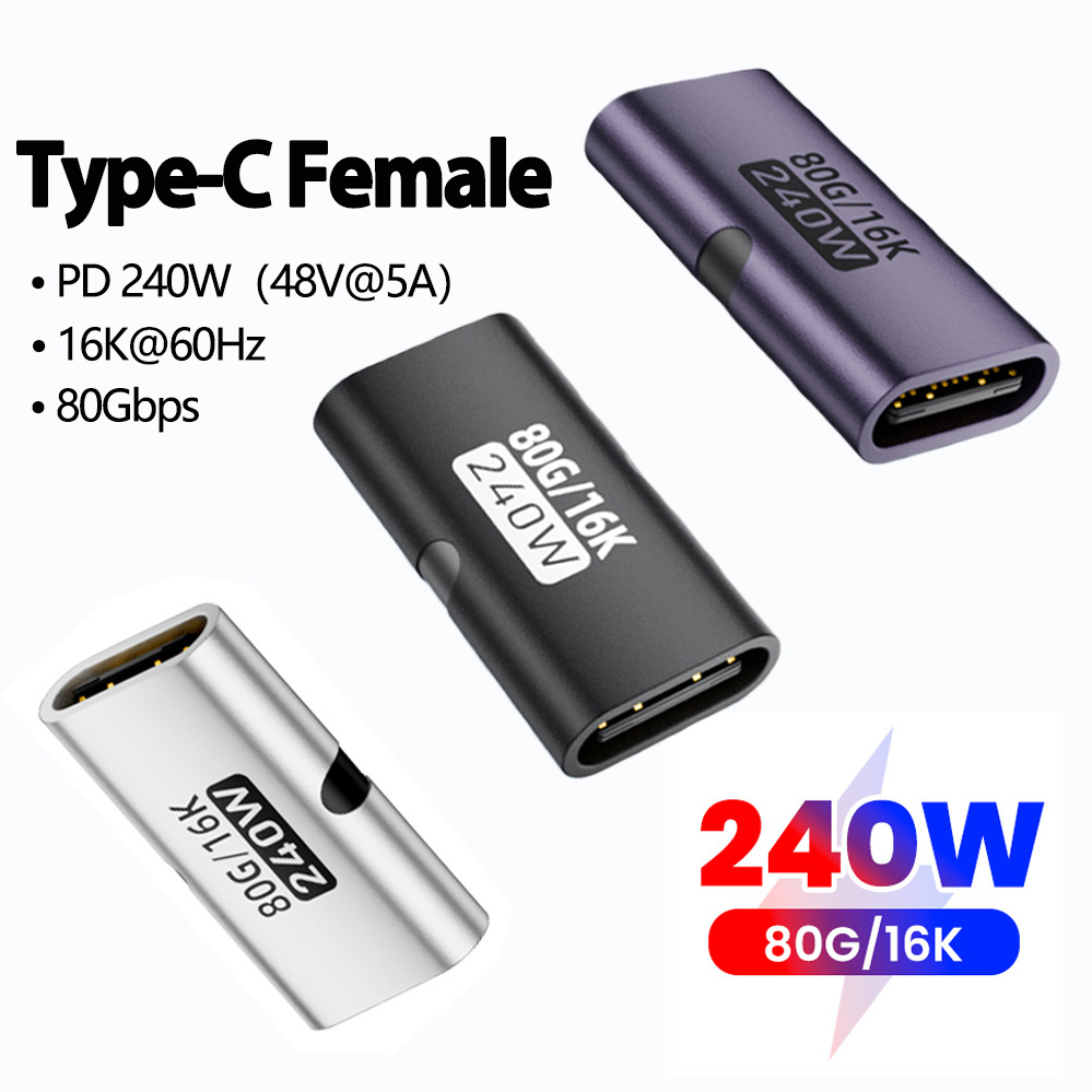 Type C Female to Female Adapter PD240W Fast Charging Converter USB C to USB C Female 16K 80Gbps High-Speed Data Transfer Adapter