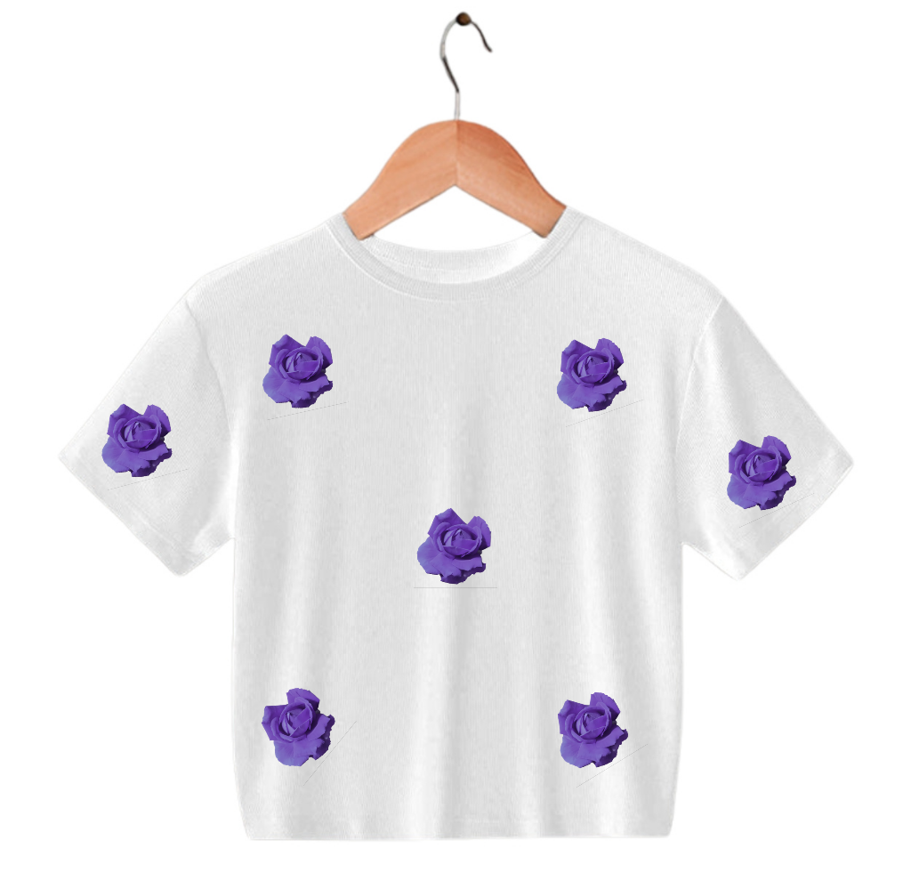 Wardrobe Essentials Lavender Rose Printed Crop Top T shirt for girls Women Fashion Clothing