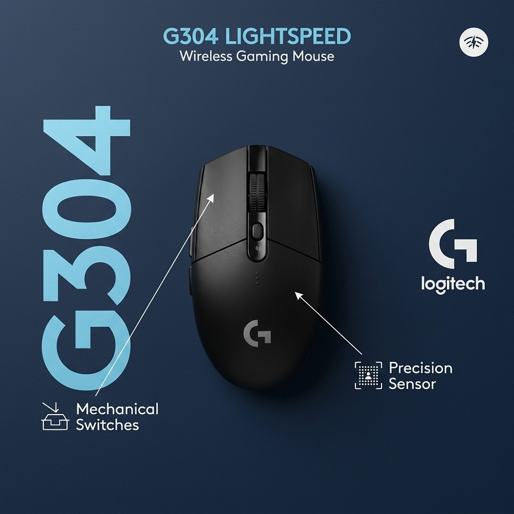 Logitech G304 LIGHTSPEED Wireless Gaming Mouse | Dual Connectivity Bluetooth + USB Receiver | 12000 DPI | High Precision Gaming Mouse