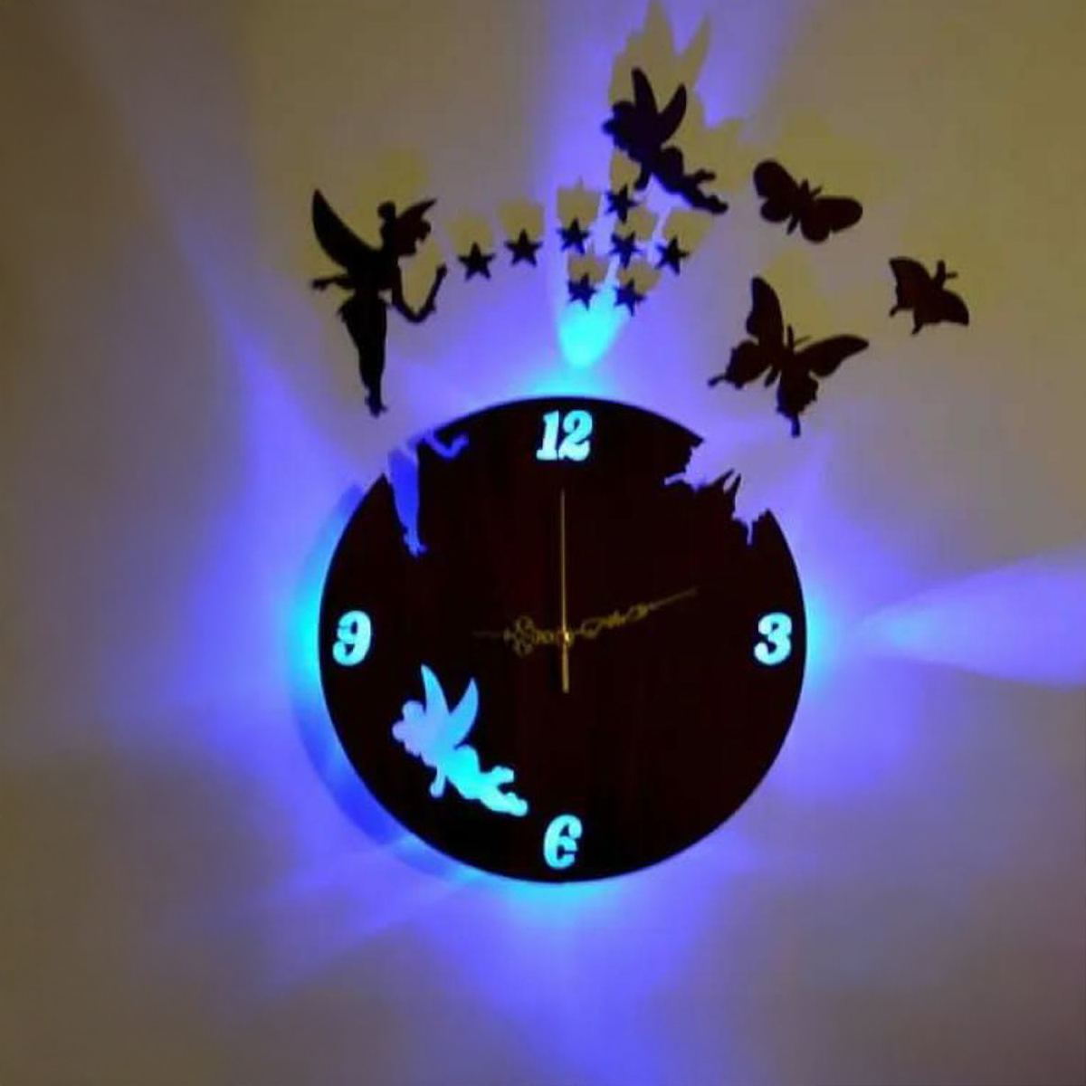 3D Fairy Wooden Wall Clock - Premium Design with Light, Ideal for Bedroom or Office Decor